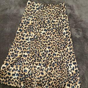 Lulu’s Global Icon Tan and Navy Blue Leopard Print Satin Midi Skirt